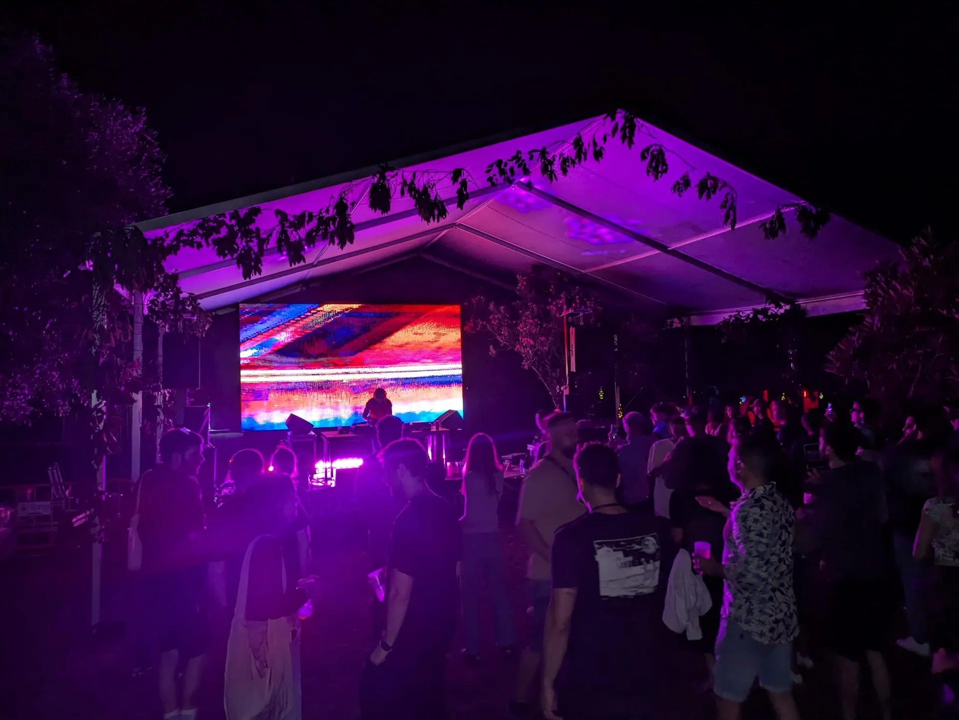 Ribela Love Nature, große LED-Wand über dem Publikum bei Nacht